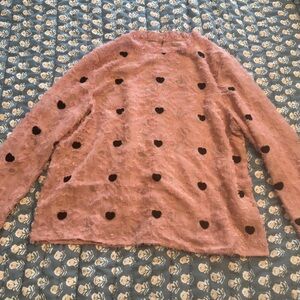 Pink Sheer Blouse with Black Hearts Design